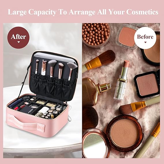 MocadoTravel Makeup Bag with LED Lighted Mirror Travel Makeup Organizer Makeup Case with 3 Color Lighted
